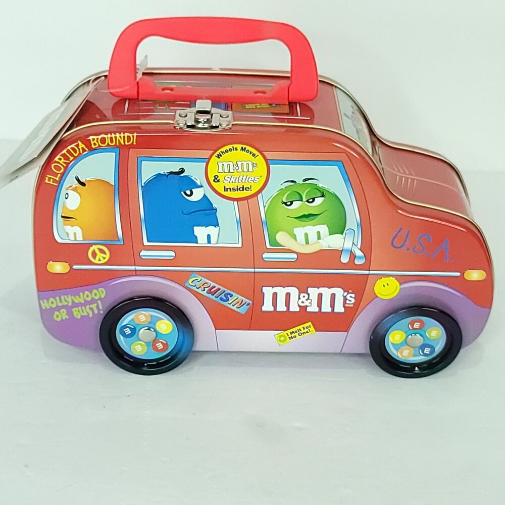 M&M's Florida Bound Hollywood or Bust Van Tin Lunch Box 2002 Cruisin USA Red